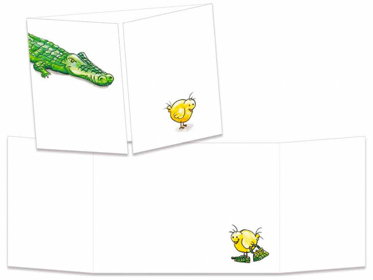 CT001 Cache-Cache uitklapbare kaart -  krokodil en kuikentje