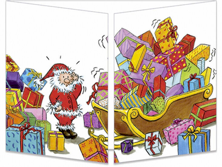 kerst CT131 Cache-Cache uitklapbare kaart - cadeautjes in slee