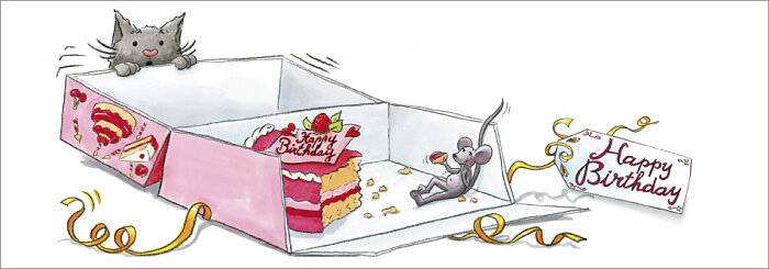 CT355 Cache-Cache uitklapbare kaart - happy birthday - verrassing kat en muis