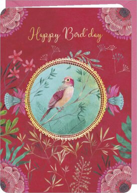 DO113 - wenskaart Izou &quot;L&#039;oiseau rose&quot; - happy birthday