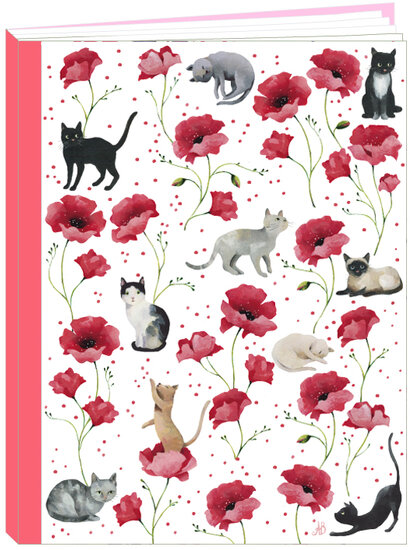 KIO12 Schrift met linnen rug van Aur&eacute;lie Blanz - bloemen en katten (17 x 22 cm)