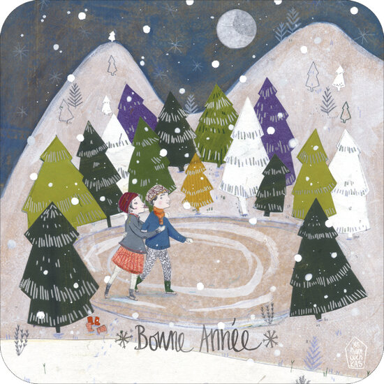 kBA624 Les Mamouchkas kerstkaart - Bonne Ann&eacute;e - schaatsen