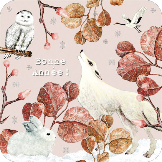 kBA634  Le Poussin Rose des Bois kerstkaart - Bonne Ann&eacute;e - dieren