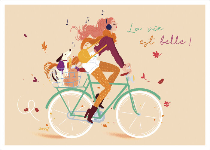 LL009 Audrey Bussi ansichtkaart - La vie est belle - fiets