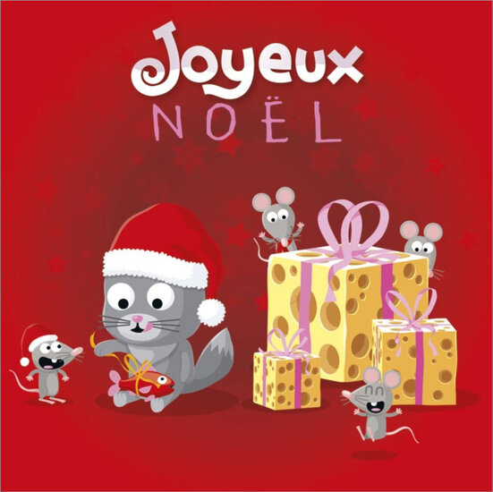xBR008 R&eacute;my Tornoir kerstkaart - joyeux no&euml;l - kat en muizen