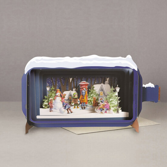 XMIB053 Message in a Bottle kerstkaart - kinderen in de sneeuw