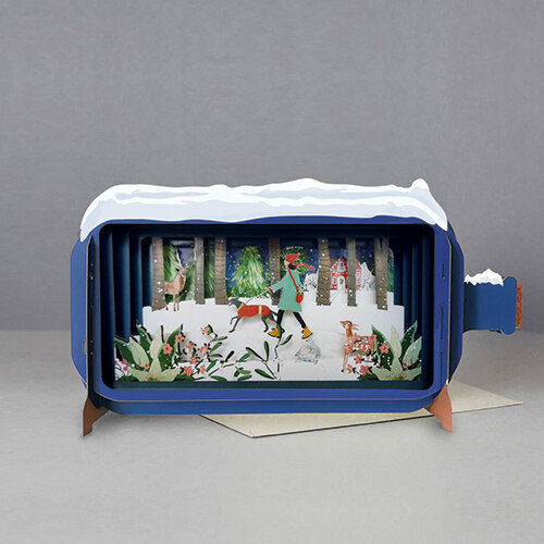 XMIB069 Message in a Bottle kerstkaart - wandelen door het bos