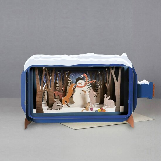 XMIB047 Message in a Bottle kerstkaart - sneeuwpop en dieren