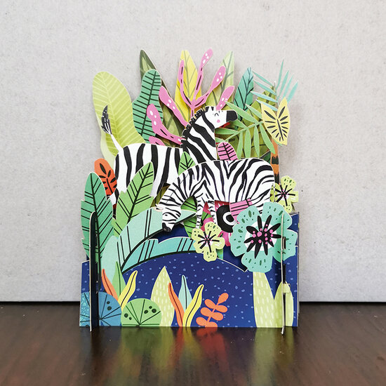 MN031 Miniature pop-up kaart - zebra&#039;s