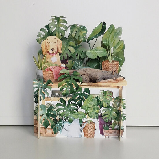 AJD-KID028 Kids pop-up kaart - hond met planten