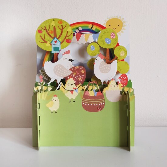 EPOP001 Miniature pop-up paaskaart - regenboog en kuikentjes
