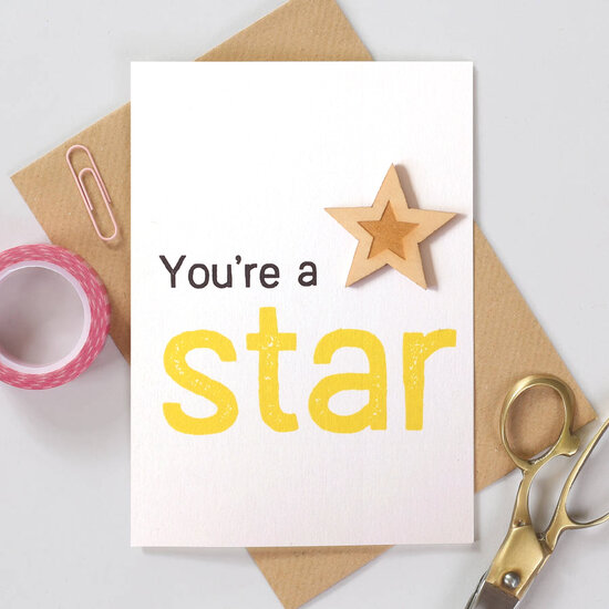 Wevw020 lasergesneden houten attribuut kaart - you&#039;re star