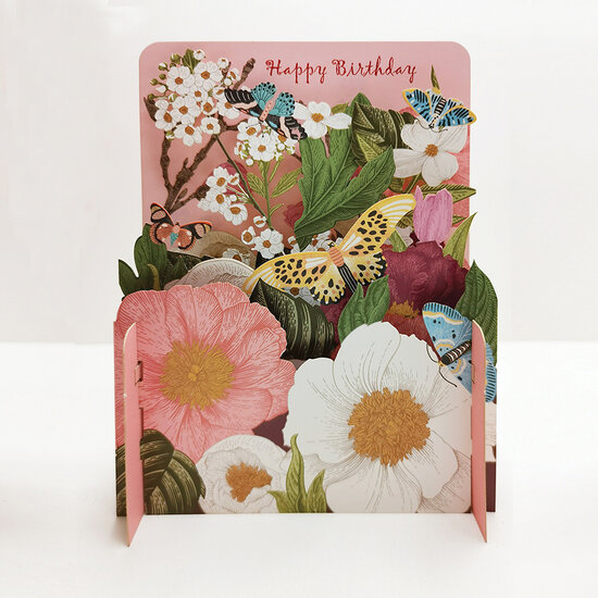 MN056 Miniature pop-up kaart - happy birthday - bloemen