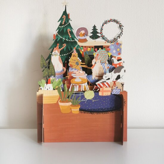 xpop007 pop-up kerstkaart - katten