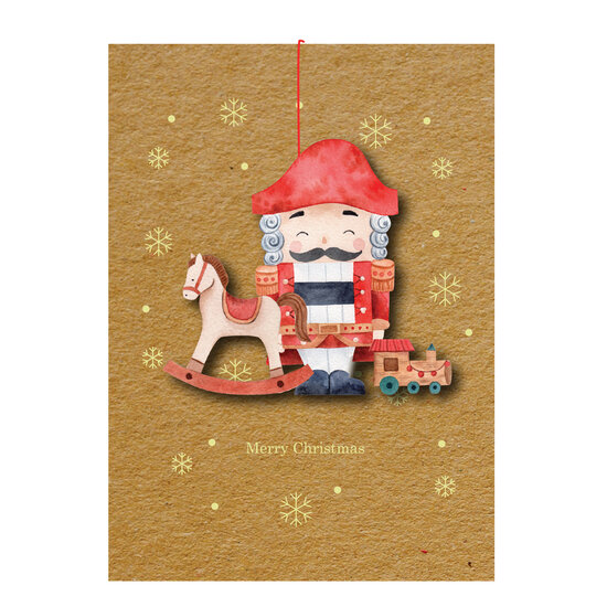 WHC083  kerstkaart met houten hanger - merry christmas - speelgoed