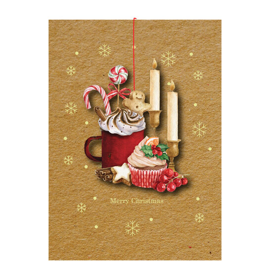 WHC082 kerstkaart met houten hanger - merry christmas - chocolademelk
