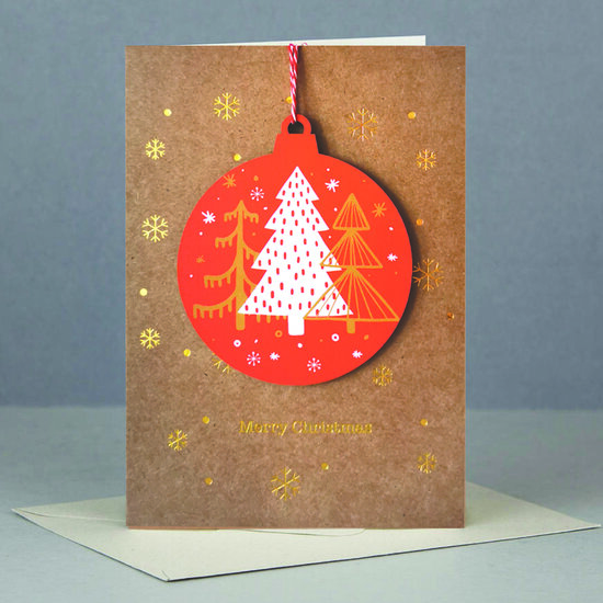 WHC021 kerstkaart met houten hanger - merry christmas - kerstboom