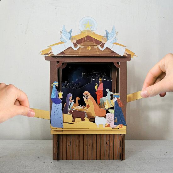 XPT005 kerstkaart en papieren theater - kerststal