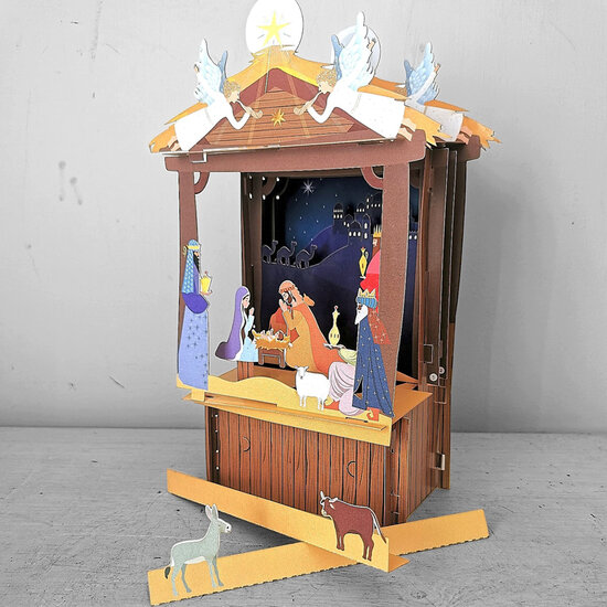 XPT005 kerstkaart en papieren theater - kerststal