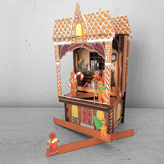 XPT007 kerstkaart en papieren theater - gingerbread