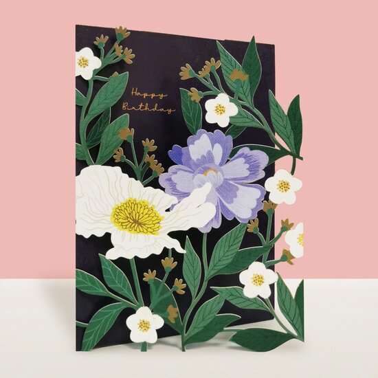 AL164 Laser uitgesneden wenskaart - happy birthday - bloemen