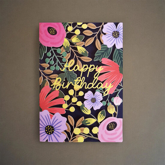 AL200 Laser uitgesneden wenskaart - happy birthday - bloemen