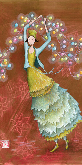 xQB22368 kerstkaart ga&euml;lle boissonnard - kerstlichtjes | Mano cards groothandel
