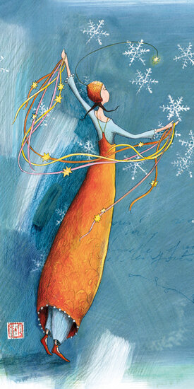 xQB22372 kerstkaart ga&euml;lle boissonnard - sneeuwvlokken