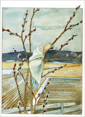 16044 ansichtkaart Elsa Beskow - slapend kindje en weiland