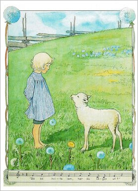16083 ansichtkaart Elsa Beskow - kind en lammetje