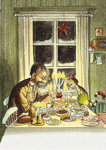 k20034 ansichtkaart pettson en findus - kerstdiner