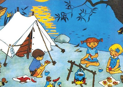 A4 1009 ansichtkaart - pippi langkous - kamperen
