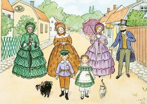 16012 ansichtkaart Elsa Beskow - de tantes maken een wandeling