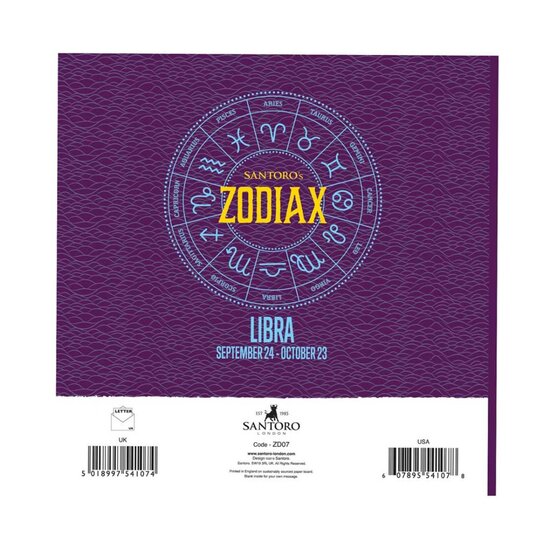 ZD07 - Zodiax wenskaart Santoro - Libra (weegschaal)