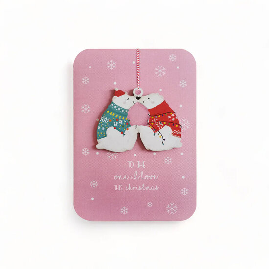 WHC098 kerstkaart met houten hanger - one I love - ijsberen