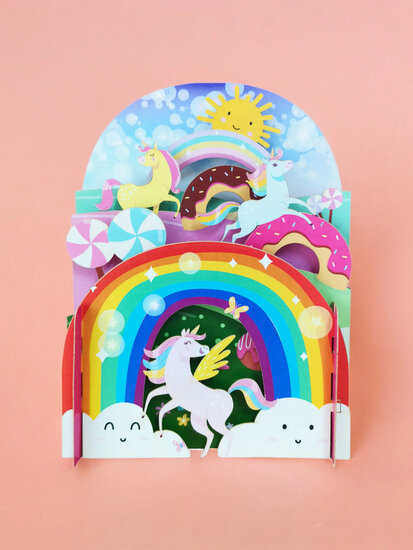 AJD-KID039 Kids pop-up kaart - regenboog eenhoorn