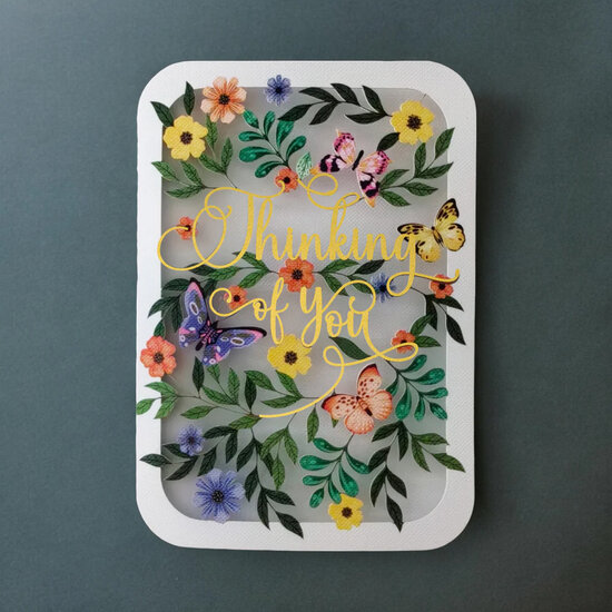 AL236 Laser uitgesneden wenskaart - thinking of you - bloemen