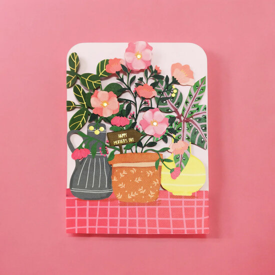 AL219 Laser uitgesneden wenskaart - bloemen in pot - Happy mother&#039;s day