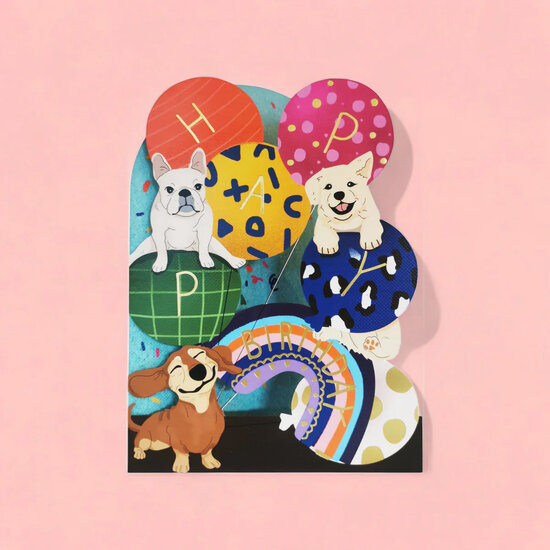 AL251 Laser uitgesneden wenskaart - honden - Happy birthday