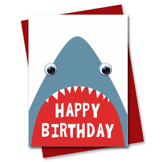 STR801 wenskaart Stripey Cats - Shark Birthday