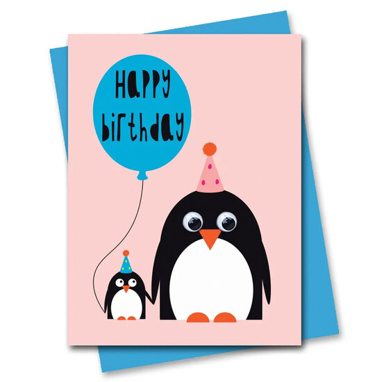 STR828 wenskaart Stripey Cats - Happy Birthday - pinguin