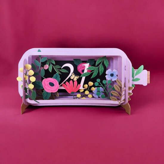 MIB329 Message in a Bottle kaart - 21 jaar bloemen