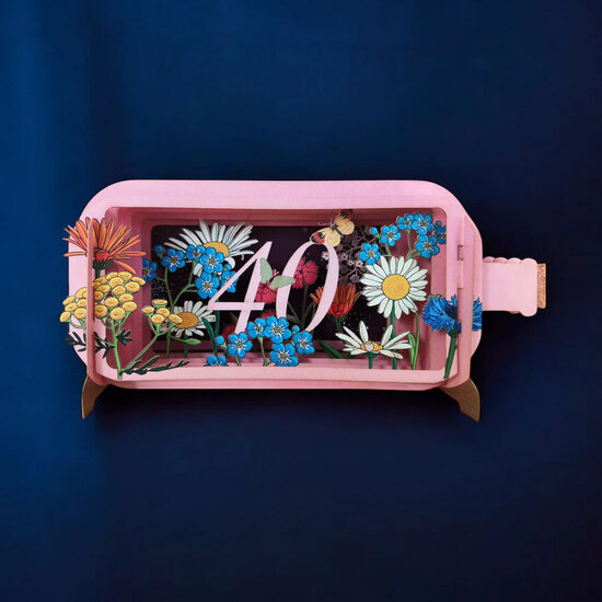 MIB331 Message in a Bottle kaart - 40 jaar bloemen
