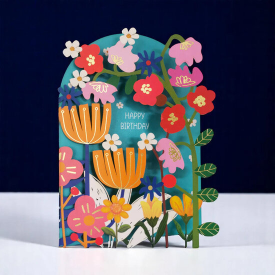 AL271 Laser uitgesneden wenskaart - bloemen - happy birthday