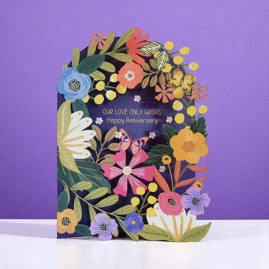 AL273 Laser uitgesneden wenskaart - bloemen - happy anniversary