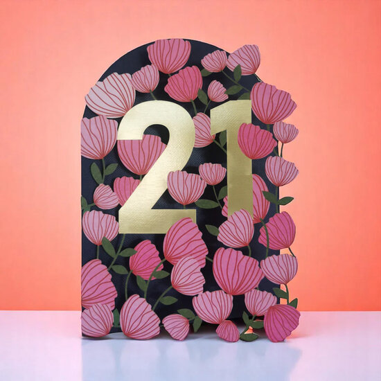 AL278 Laser uitgesneden wenskaart - 21 jaar - bloemen