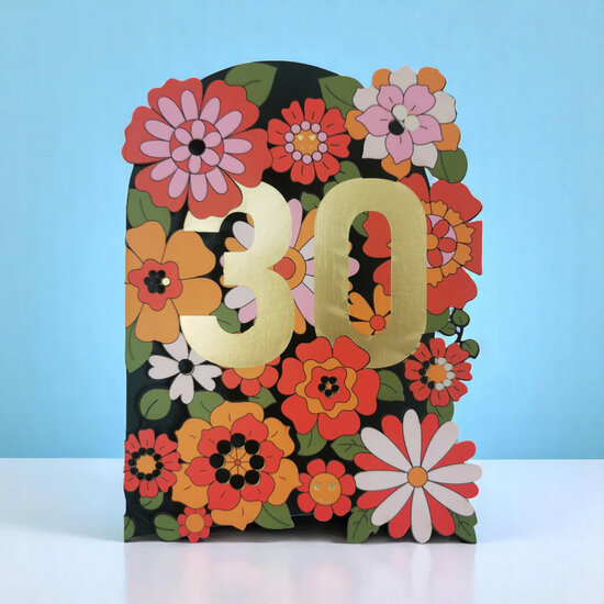 AL279 Laser uitgesneden wenskaart - 30 jaar - bloemen