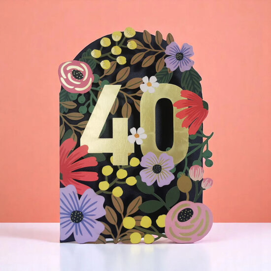 AL280 Laser uitgesneden wenskaart - 40 jaar - bloemen