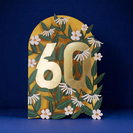 AL282 Laser uitgesneden wenskaart - 60 jaar - bloemen