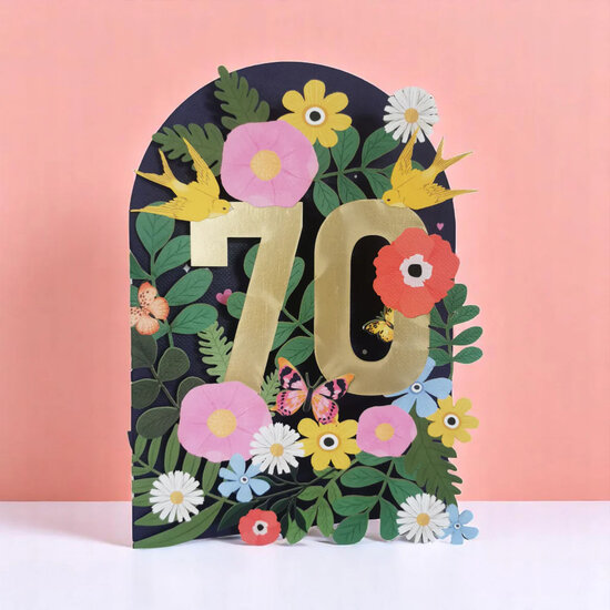 AL283 Laser uitgesneden wenskaart - 70 jaar - bloemen